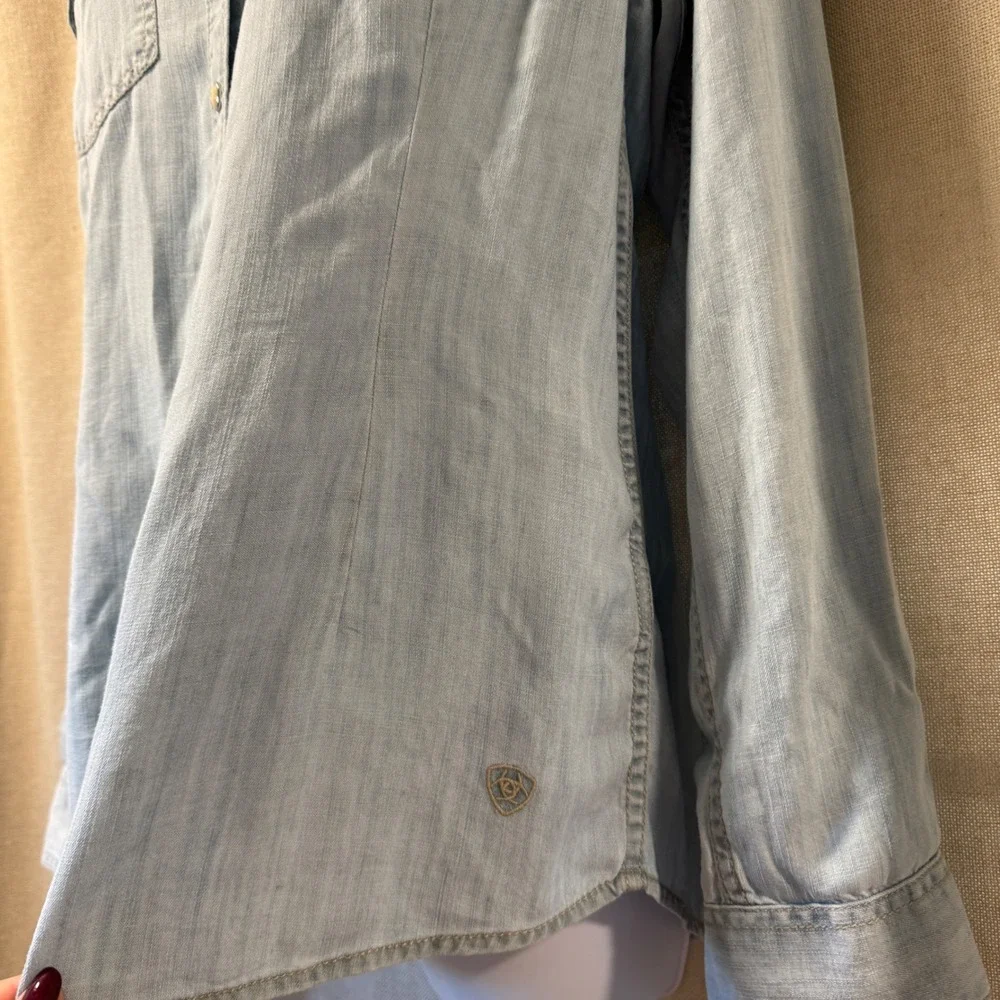 Ariat Pearl Snap Western Shirt Womens M Denim Blue Cowboy Rodeo - Picture 4 of 9